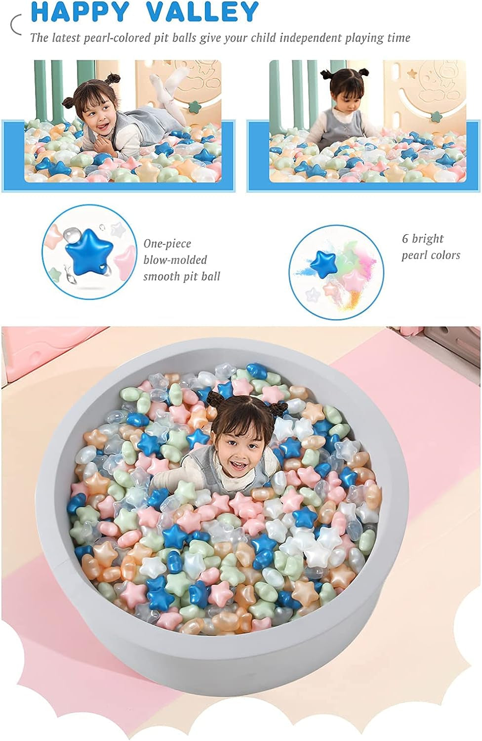 Soft Plastic Ball Pit Stars, 100Pcs Plastic Toy Balls for Kids, Crush Proof Stress Balls Baby Toddlers Bounce House, Play Tent, Baby Kiddie Pool Water Toys, Party Decoration