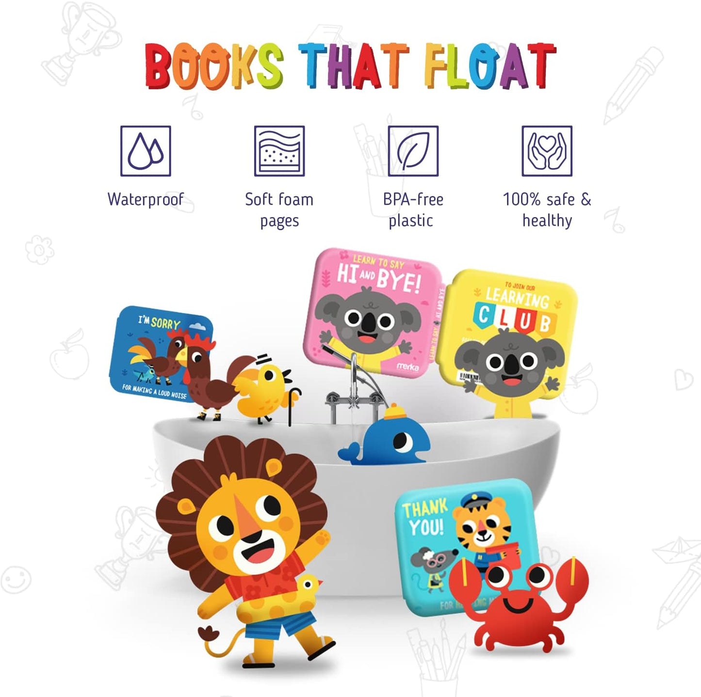 Baby Bath Books for Toddler Waterproof Bathtime Books 4 Floatable Plastic Books Thank You Sorry Hi Bye Please Waterproof Bath Books for Toddlers