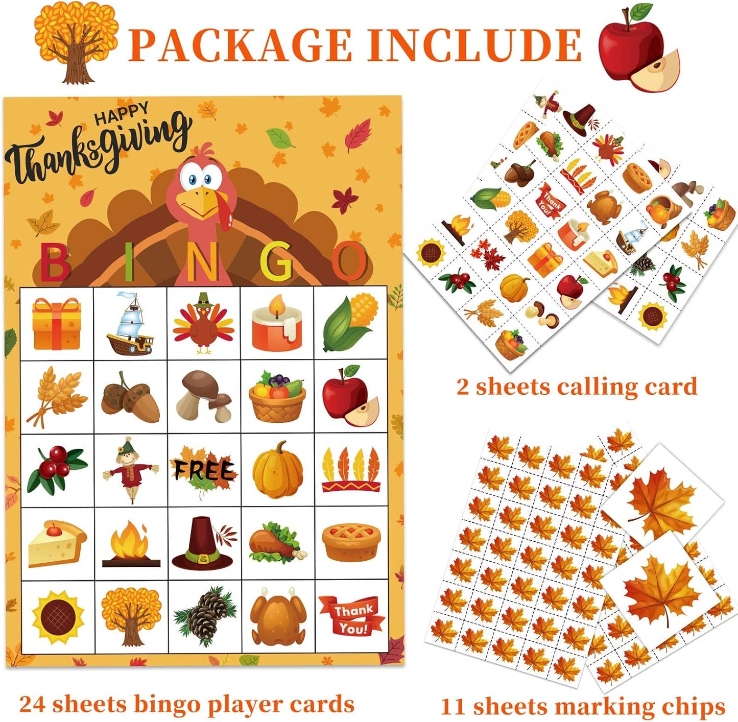 Thanksgiving Games Thanksgiving Bingo Game for Kids 24 Players Bingo Cards Thanksgiving Games for Family Thanksgiving Bingo for Toddlers Thanksgiving Activities for Kids Classroom Party