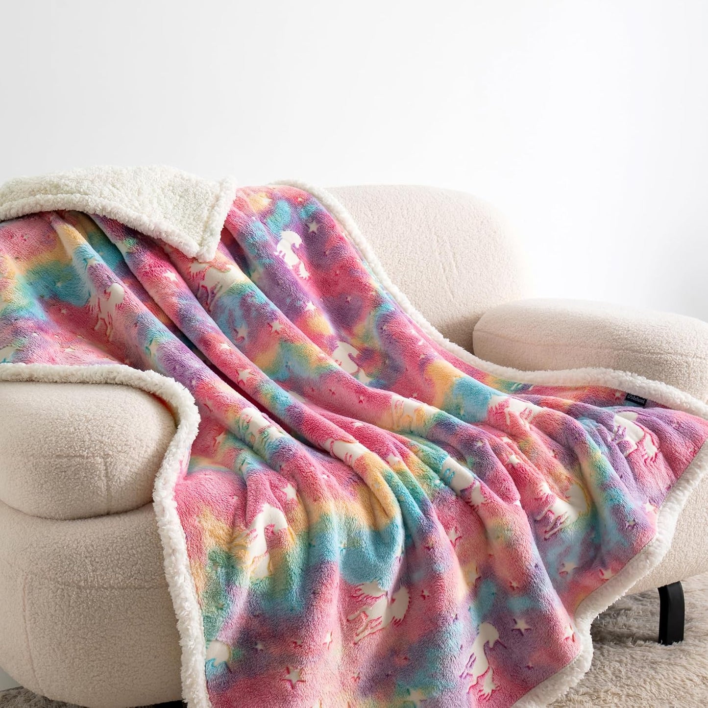 Glow in the Dark Sherpa Unicorn Throw Blanket for Boys Girls, Luminous Rainbow Thick Blanket Birthday for Kids Toddlers, Cozy Soft Fluffy Flannel Nap Sleep Blanket, 50" X 60"