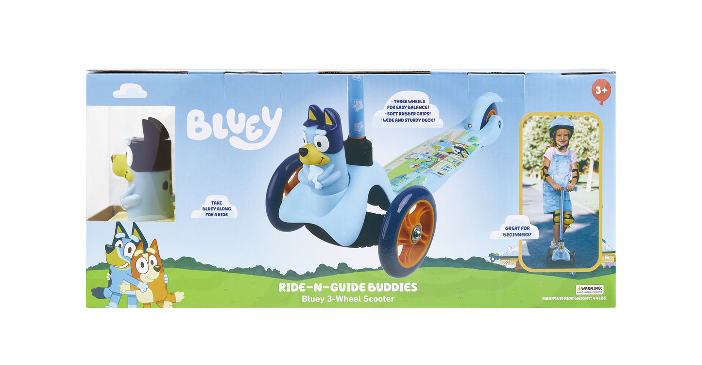 Ride-N-Glide Buddies 3D Toddler Scooter, 3 Wheel Kick Scooter for Kids Ages 3+, Blue