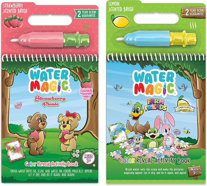 Water Magic - Scented Reusable Water Reveal Activity Books - No Mess, All Fun (Strawberry Picnic and Farm Friends)