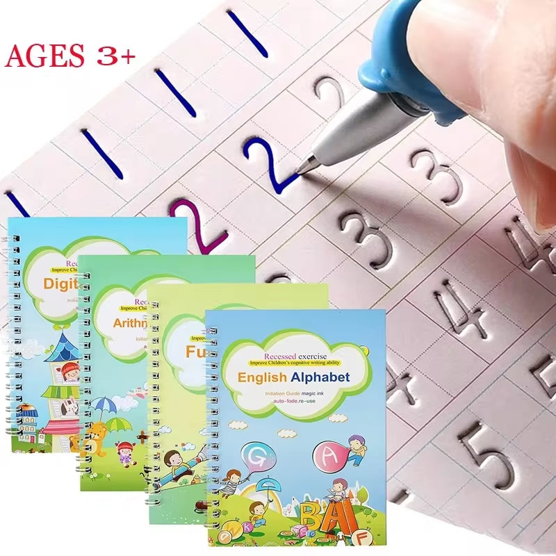 4 Books Children Copybook Handwrite Practic Reusable Book Magic Books for Calligraphy Write Book English Letter Drawing Set