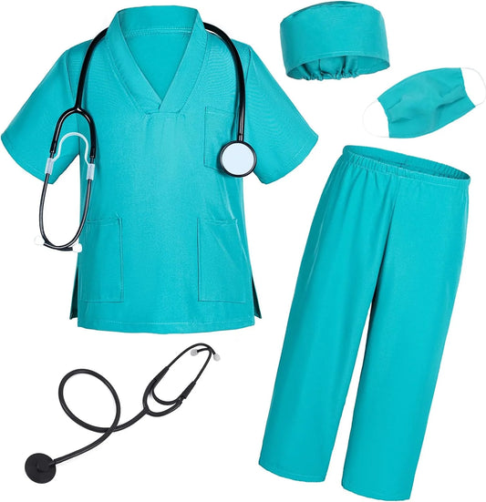 Doctor Costumes for Kids Come with Scrubs Pants and Accessories, Suitable for Boys and Girls Aged 8-11 Years Old