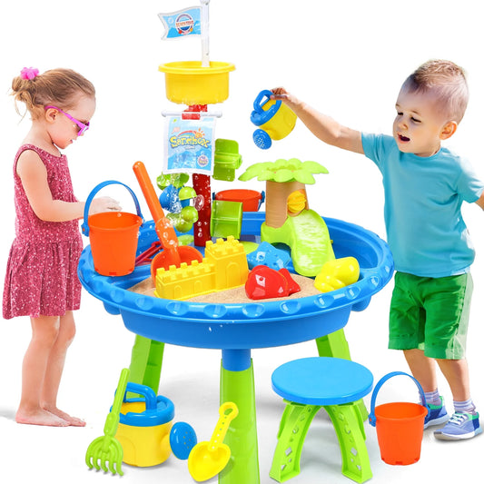 3 in 1 Kids Sand Water Table, 37PCS Sandbox Table Kids Activity Sensory Play Table Summer Outdoor Toys Gift for Toddler Boys Girls