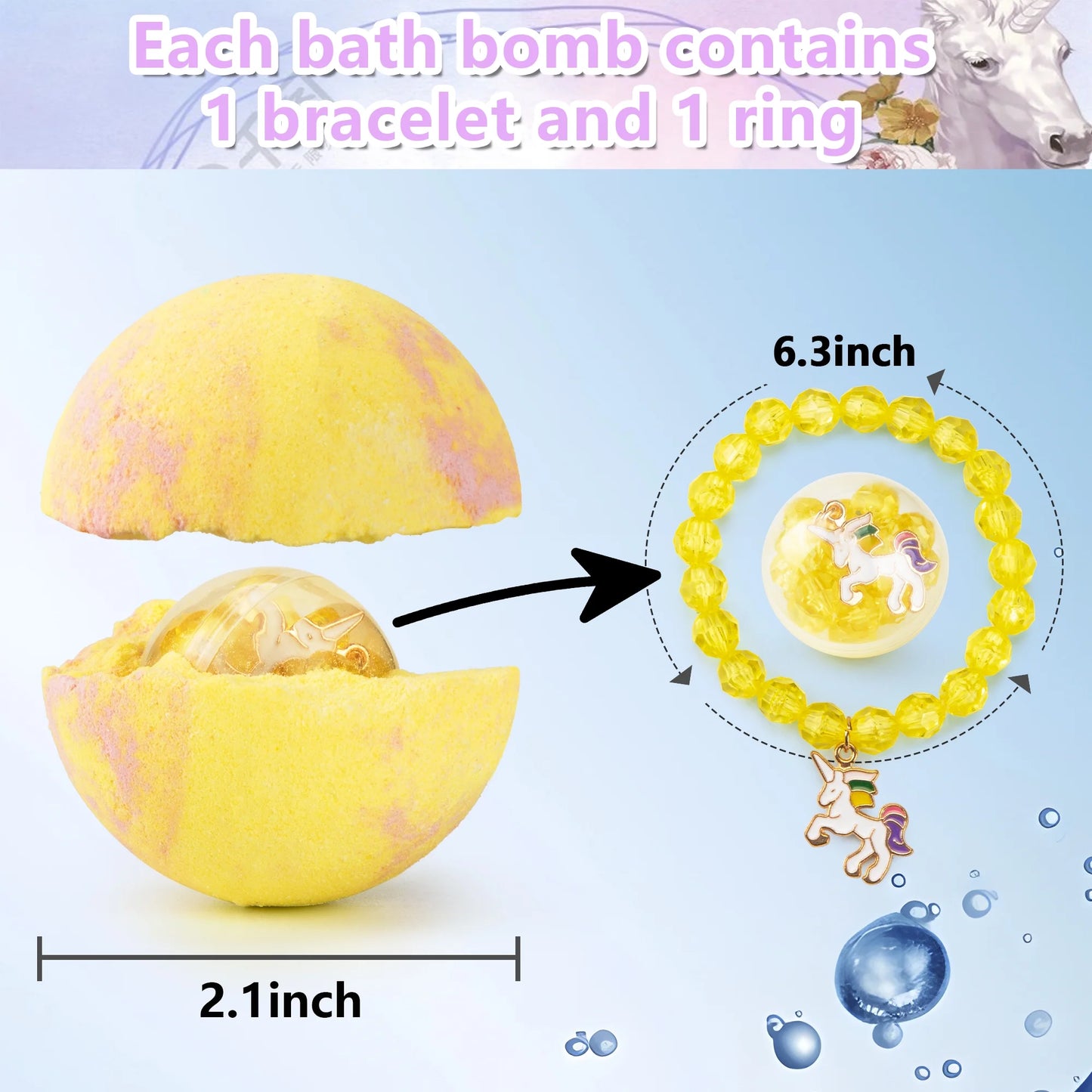 Bath Bombs for Kids with Surprise Inside，6 Large Organic Bubble with Bracelets Toys Safe and Natural Bathbombs Toys Gifts for 3+ Years Old Girls Birthday Christmas