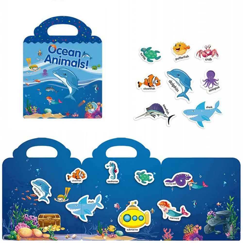 Children Stickers Books Reusable Scenes Stickers for Kids Animal Paradise Marine Life My Body Baby Education Puzzle Stickers