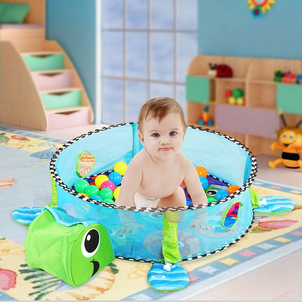 3-In-1 Baby Gym and Play Mat, Baby Activity with Ocean Ball Sensory Toys, 0-36 Months