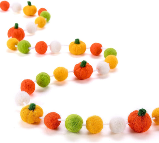 Pumpkin Felt Ball Garland for Fall Thanksgiving Decoration, Colorful Felt Pumpkin Pom Bunting Ball Banner for Autumn Thanksgiving Farmhouse Home Décor