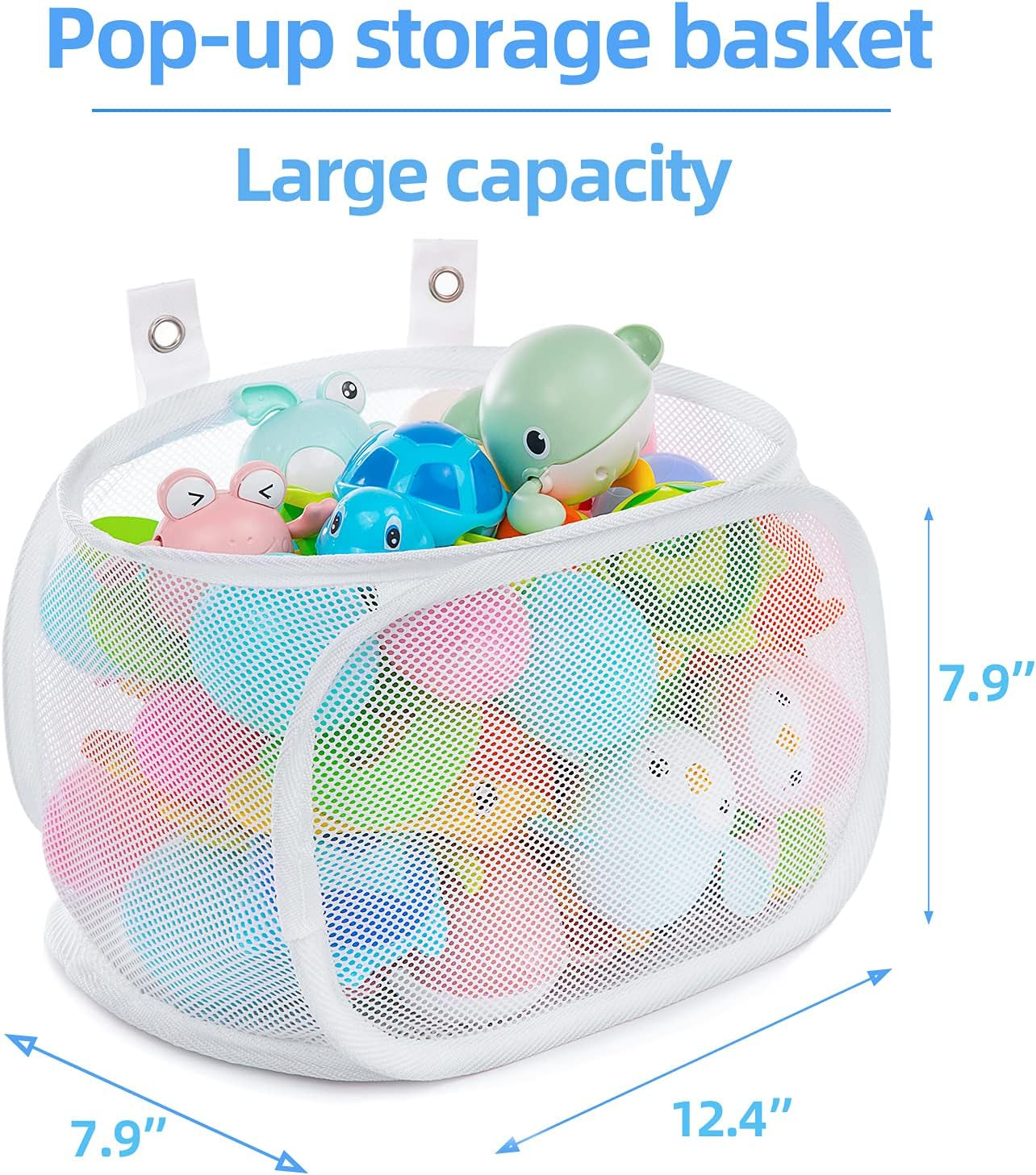 2 X Bath Toy Storage, Bath Toy Organizer with Fixed Opening, Large-Capacity Foldable Bath Toy Holder, 8 Strong Sticky Hooks, Quick-Drying Mesh Storage Bag for Easy Organization