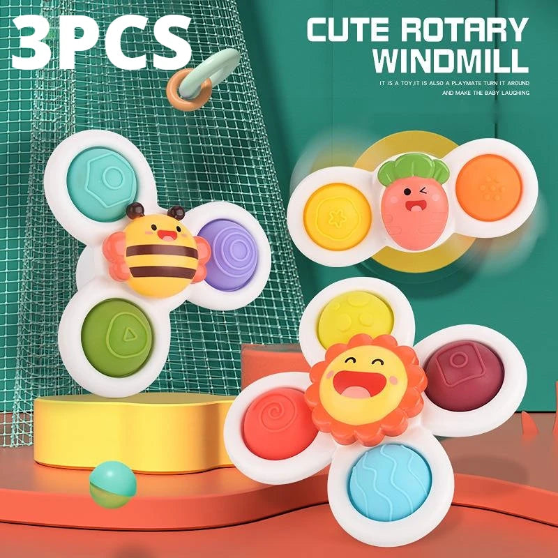 3Pcs Suction Cups Spinning Top Toy for Baby Game Infant Teether Relief Stress Educational Rotating Rattle Bath Toys for Children