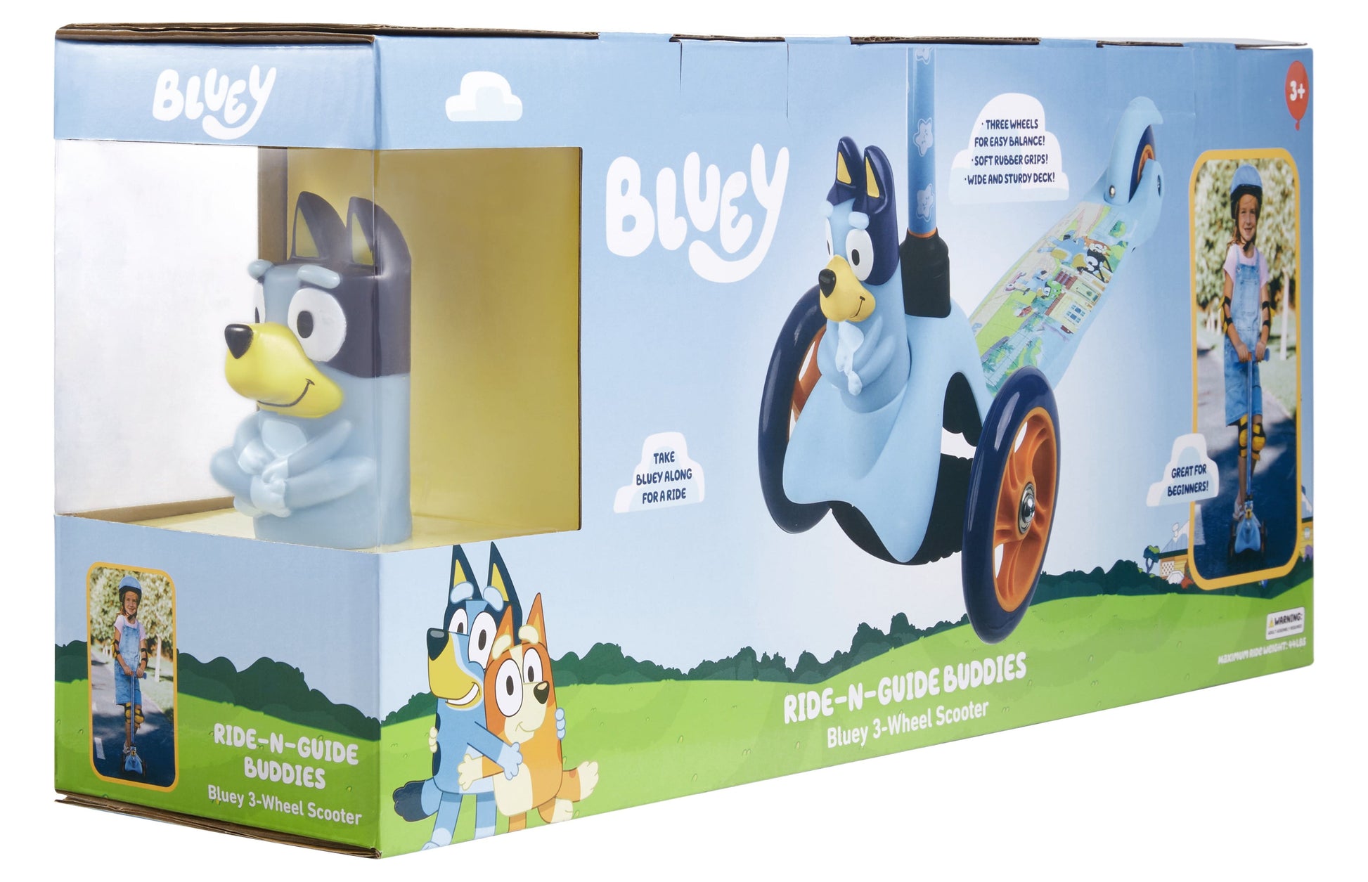 Ride-N-Glide Buddies 3D Toddler Scooter, 3 Wheel Kick Scooter for Kids Ages 3+, Blue