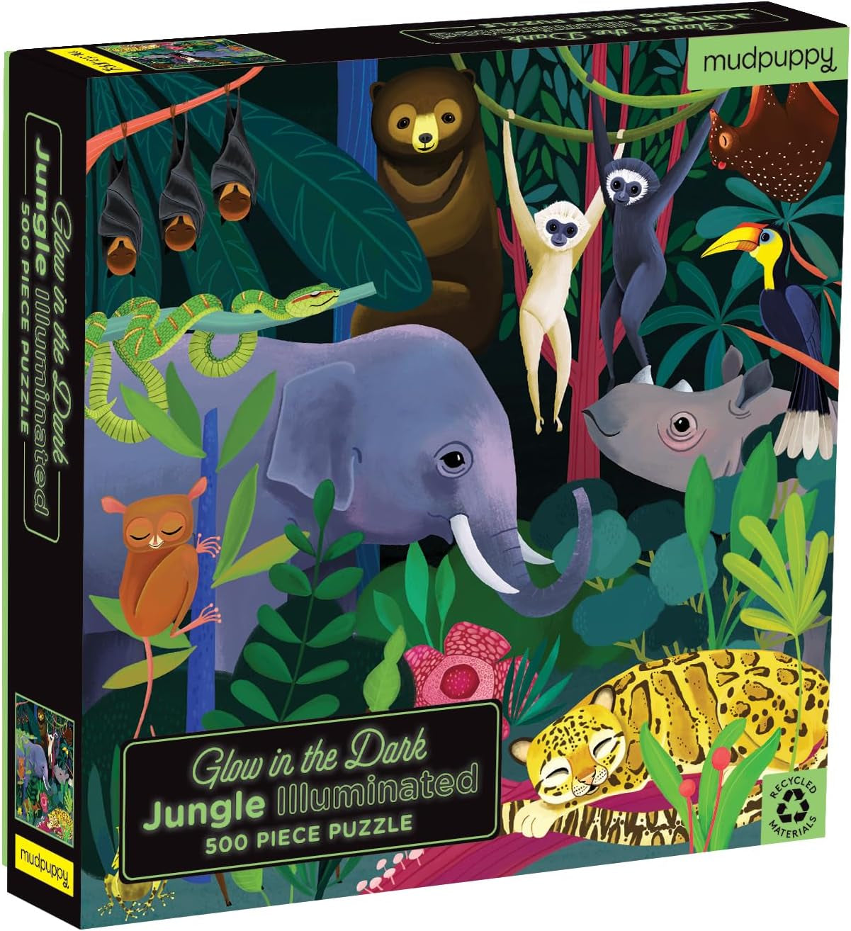 Jungle Illuminated 500 Piece Glow in the Dark Jigsaw Puzzle for Kids and Families, Family Puzzle with Glow in the Dark Jungle Theme