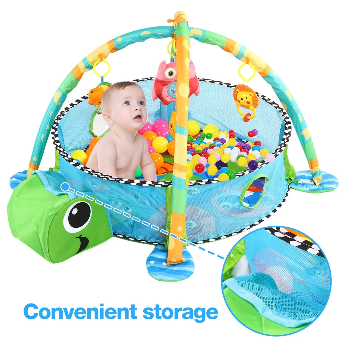 3-In-1 Baby Gym and Play Mat, Baby Activity with Ocean Ball Sensory Toys, 0-36 Months