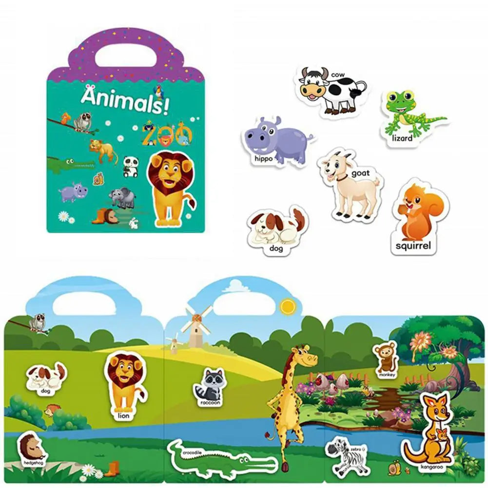 Children Stickers Books Reusable Scenes Stickers for Kids Animal Paradise Marine Life My Body Baby Education Puzzle Stickers