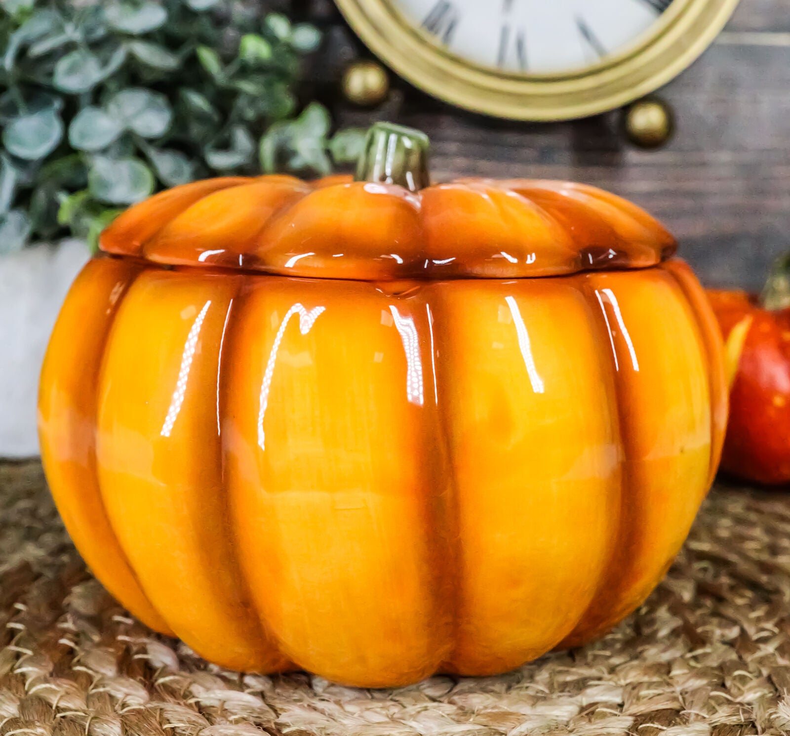 Ebros Home and Kitchen Orange Ceramic Pumpkin Soup or Dessert Bowl Set of 2