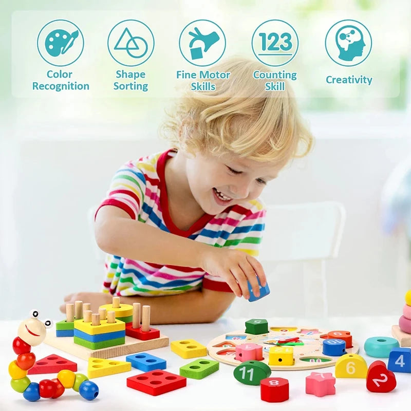 Montessori Wooden Toys for Babies 1 2 3 Years Boy Girl Gift Baby Development Games Wood Puzzle for Kids Educational Learning Toy