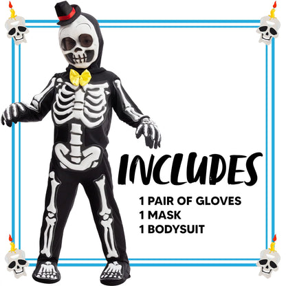 Skeletones Costume for Kids Cosplay, Halloween Dress up Costume, Glow in the Dark Skeleton Jumpsuit, S