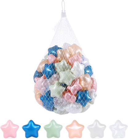 Soft Plastic Ball Pit Stars, 100Pcs Plastic Toy Balls for Kids, Crush Proof Stress Balls Baby Toddlers Bounce House, Play Tent, Baby Kiddie Pool Water Toys, Party Decoration