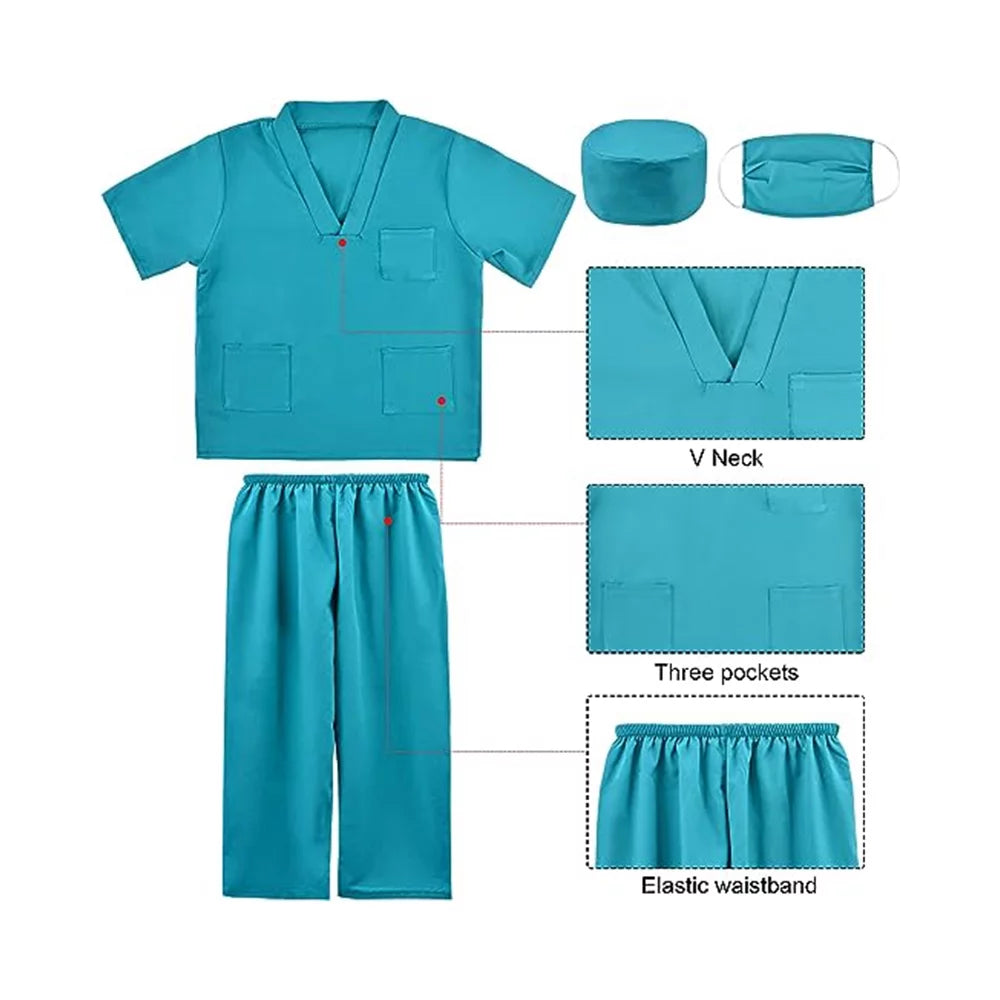 Doctor Costumes for Kids Come with Scrubs Pants and Accessories, Suitable for Boys and Girls Aged 8-11 Years Old