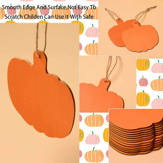 36 Pieces Orange Pumpkin Wood Cutouts Crafts 4Inch Wooden Pumpkin Shaped Hanging Ornaments with Hole Hemp Ropes Gift Tags for Halloween Fall Thanksgiving DIY Crafts