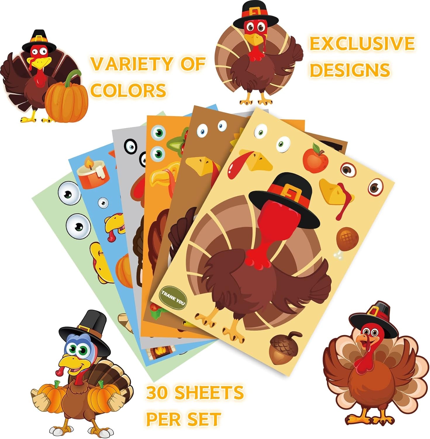 Thanksgiving Activities for Kids Thanksgiving Stickers for Kids Thanksgiving Gi Fts for Kids Make a Turkey Stickers Thanksgiving Crafts for Kids 30 PCS Turkey Face Stickers for Kids