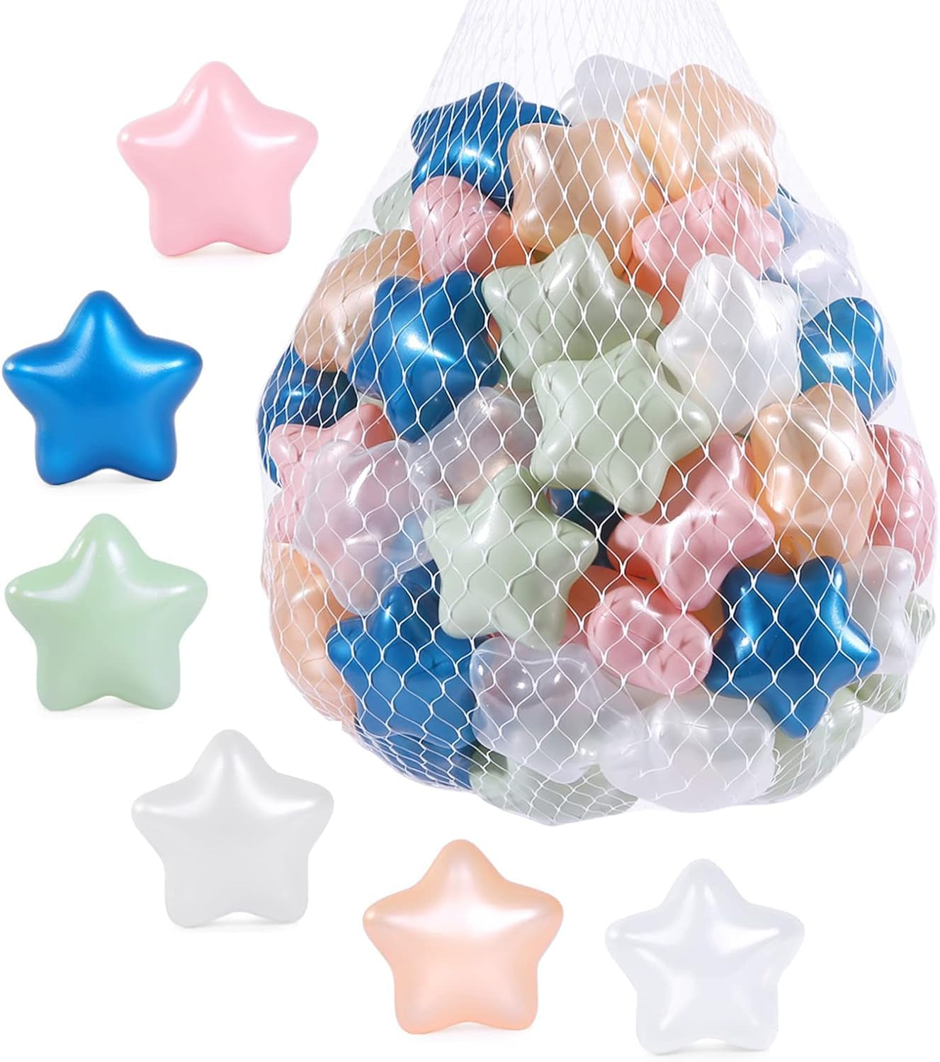 Soft Plastic Ball Pit Stars, 100Pcs Plastic Toy Balls for Kids, Crush Proof Stress Balls Baby Toddlers Bounce House, Play Tent, Baby Kiddie Pool Water Toys, Party Decoration