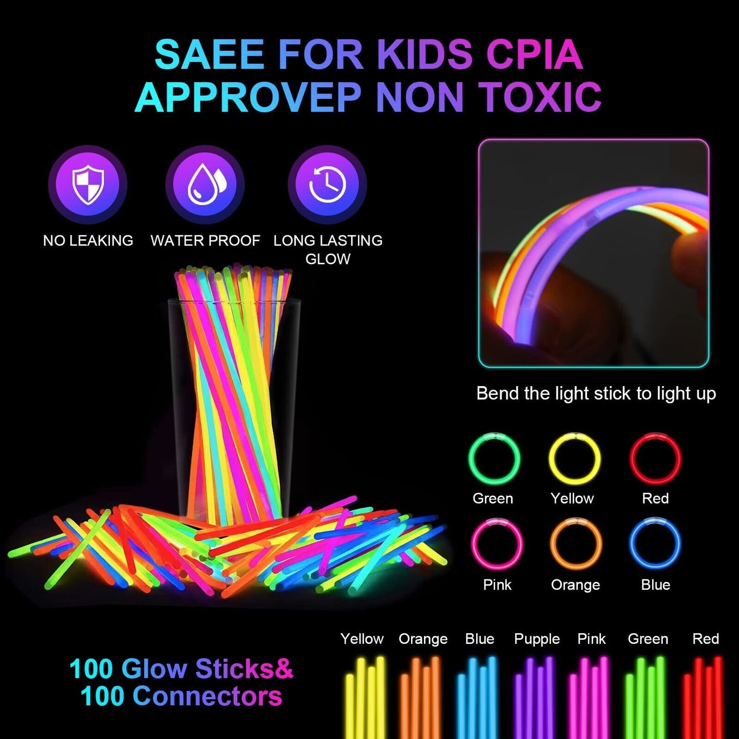 260PCS Glow in the Dark Party Supplies, Glow Sticks Glasses Favors, 20PCS Foa...