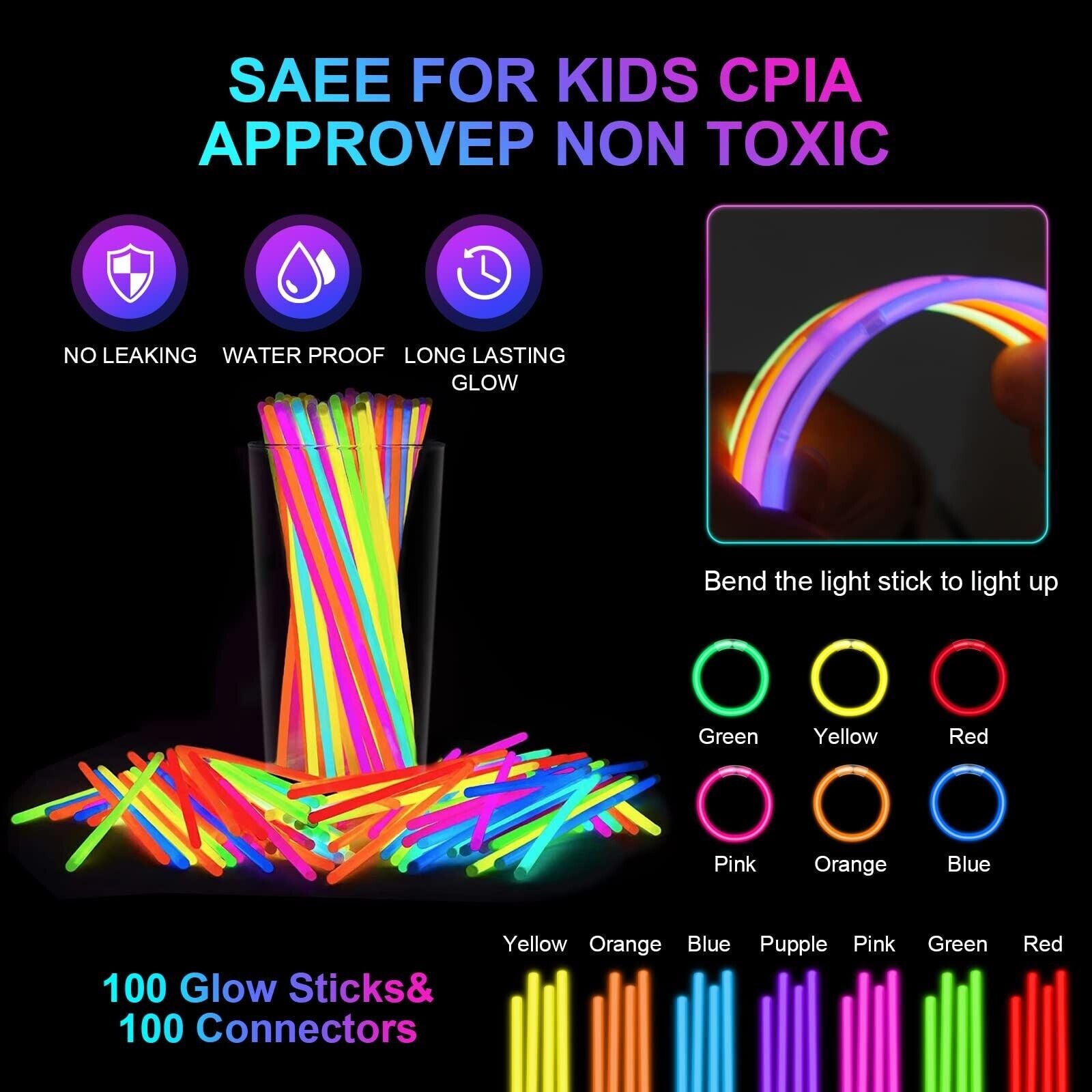 260PCS Glow in the Dark Party Supplies, Glow Sticks Glasses Favors, 20PCS Foa...