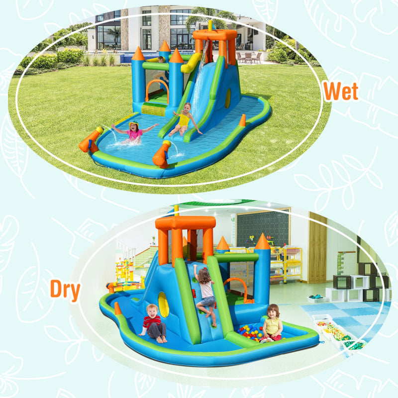 Inflatable Water Slide with Bounce House and Splash Pool without Blower for Kids