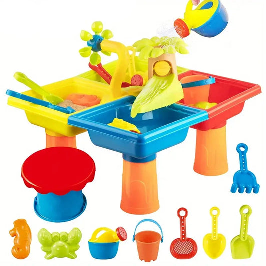 4 in 1 Colorful Kids Sand Water Table with Beach Sand Water Toys, Sensory Table Outdoor Toys Backyard Toys for Kids