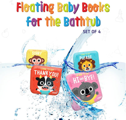 Baby Bath Books for Toddler Waterproof Bathtime Books 4 Floatable Plastic Books Thank You Sorry Hi Bye Please Waterproof Bath Books for Toddlers