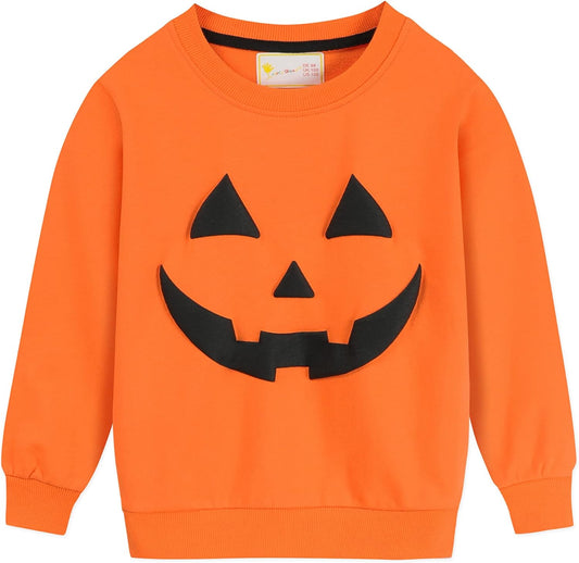 Toddler Boys Girls Sweatshirt Halloween Pumpkin Shirt Long Sleeve Glow in Dark Skeleton Tops