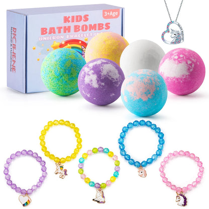 Bath Bombs for Kids with Surprise Inside，6 Large Organic Bubble with Bracelets Toys Safe and Natural Bathbombs Toys Gifts for 3+ Years Old Girls Birthday Christmas