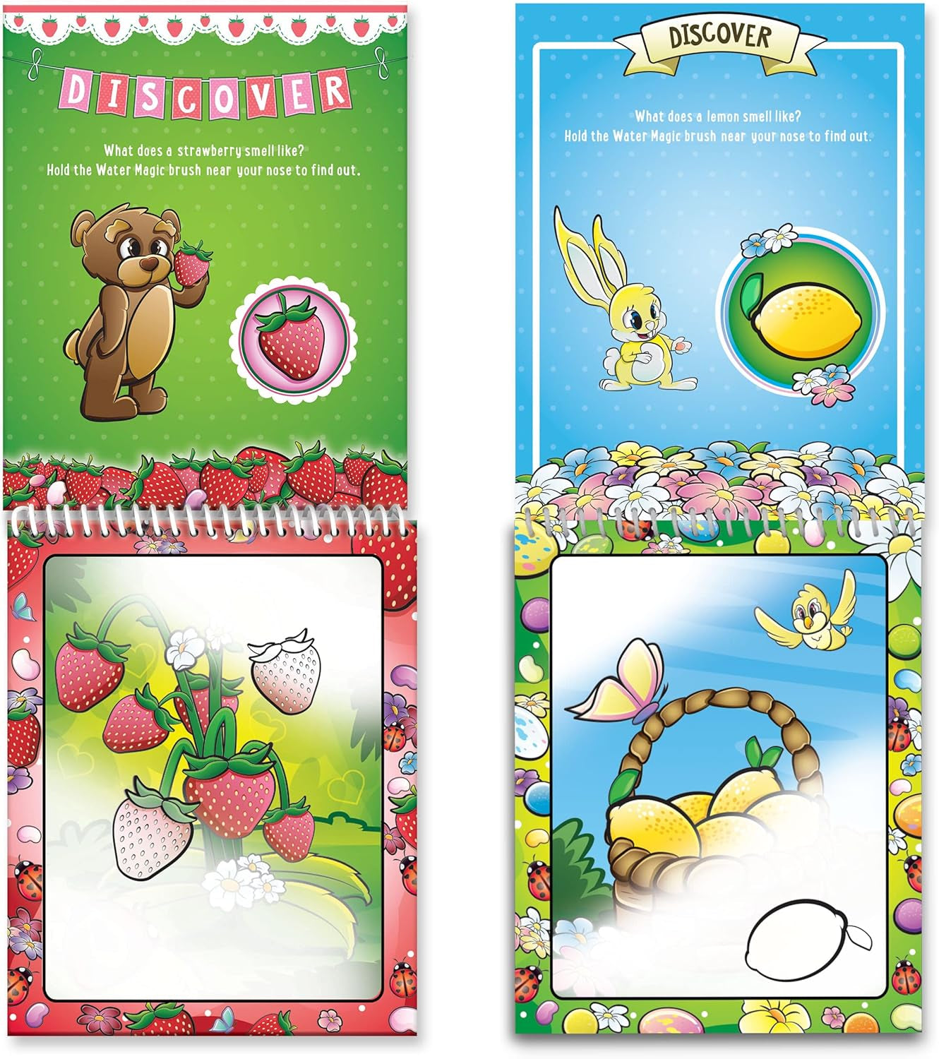 Water Magic - Scented Reusable Water Reveal Activity Books - No Mess, All Fun (Strawberry Picnic and Farm Friends)