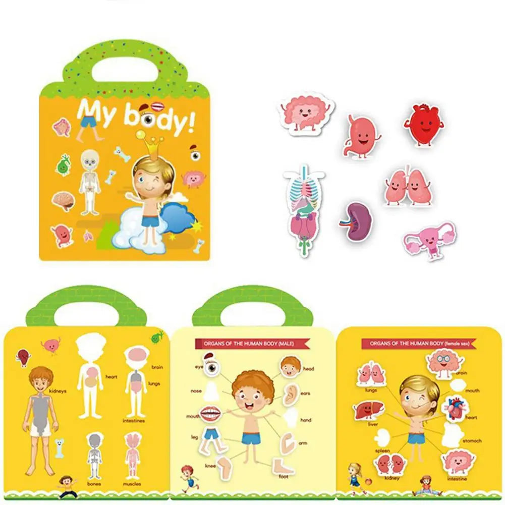 Children Stickers Books Reusable Scenes Stickers for Kids Animal Paradise Marine Life My Body Baby Education Puzzle Stickers