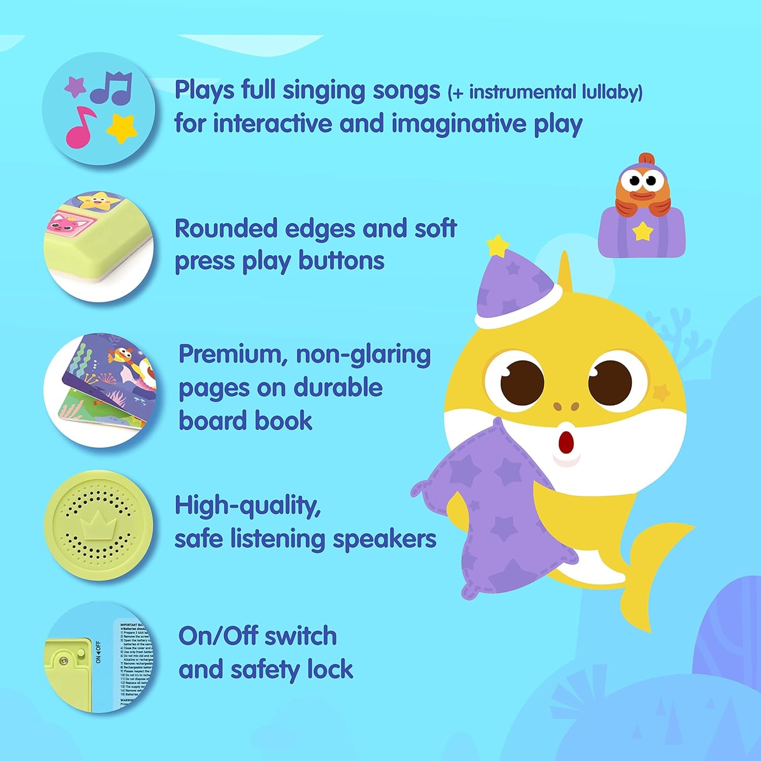 Baby Shark Bedtime Songs 10 Button Sound Book | Baby Shark Toys | Learning & Education Toys | Interactive Baby Books for Toddlers 1-3 | Gifts for Boys & Girls