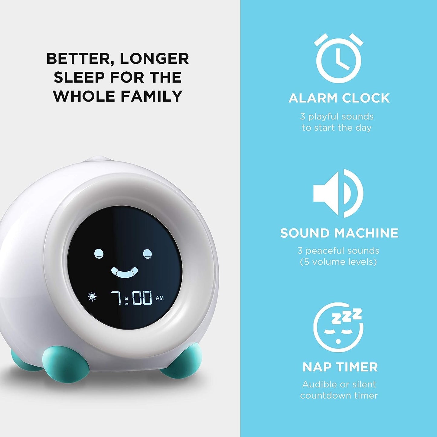 Mella: Ready to Rise Children'S Sleep Trainer, Night Light, Sound Machine and OK to Wake Alarm Clock for Toddlers and Kids - Arctic Blue