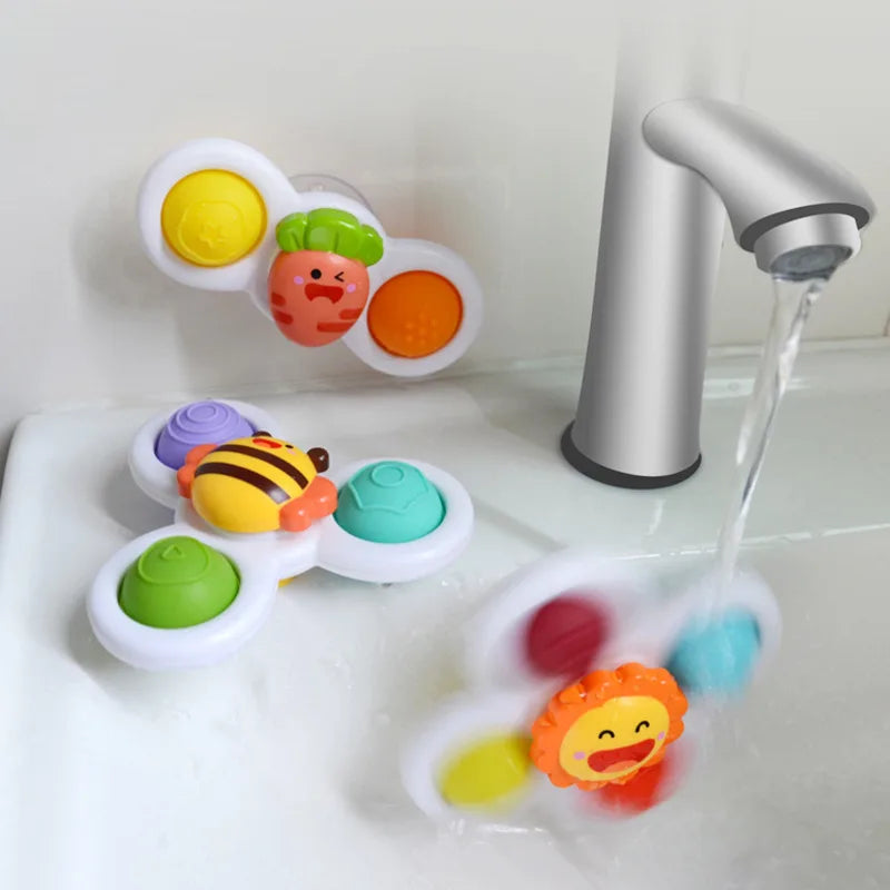 3Pcs Suction Cups Spinning Top Toy for Baby Game Infant Teether Relief Stress Educational Rotating Rattle Bath Toys for Children