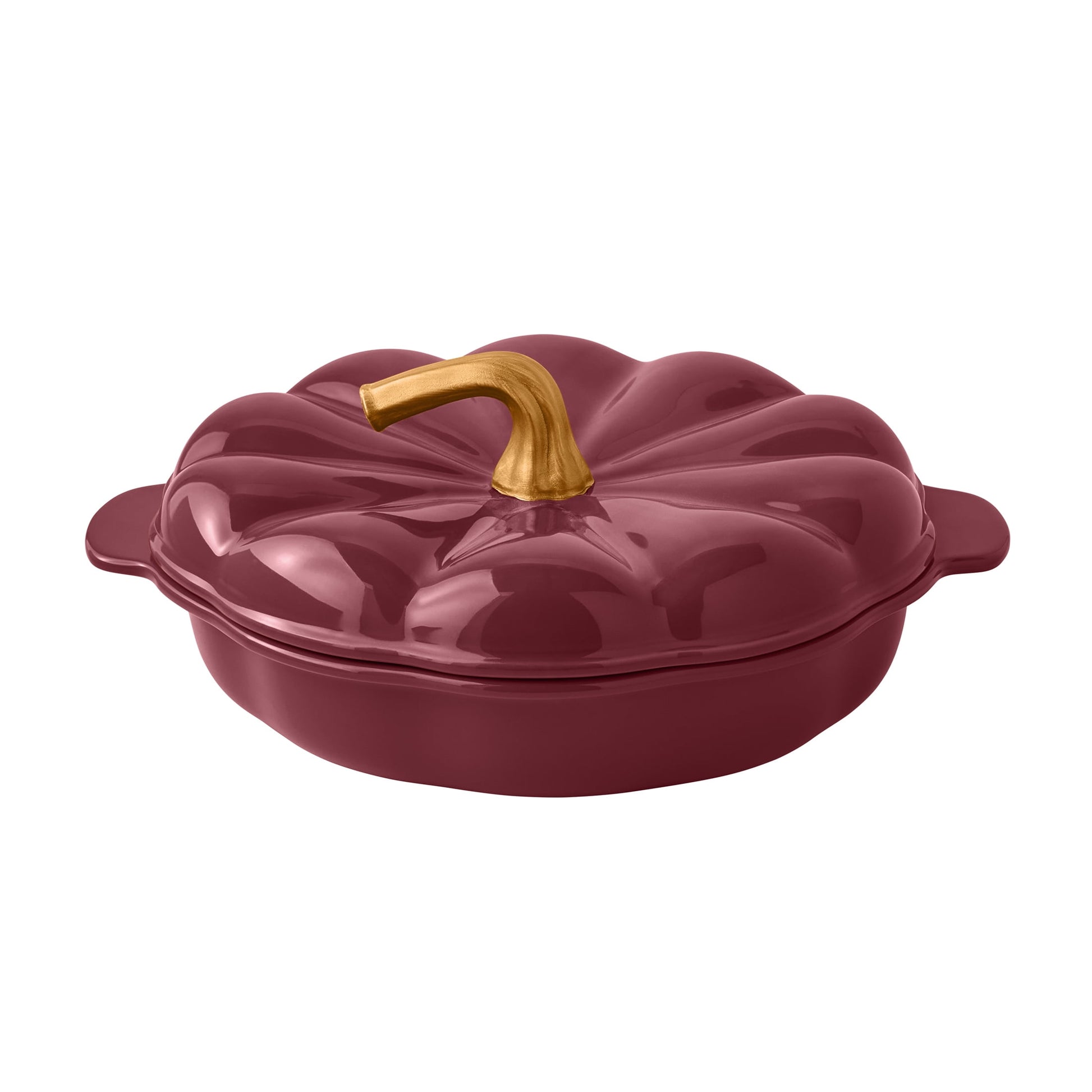 10-Inch Pumpkin Stoneware Pie Baking Dish with Lid, Merlot