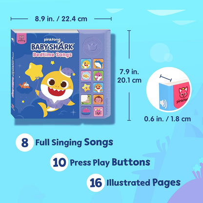 Baby Shark Bedtime Songs 10 Button Sound Book | Baby Shark Toys | Learning & Education Toys | Interactive Baby Books for Toddlers 1-3 | Gifts for Boys & Girls