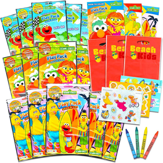 Set of 15 Kids Play Packs Bundle ~ Fun Party Favors Coloring Book Crayons Stickers Loot Bags (Sesame Street)