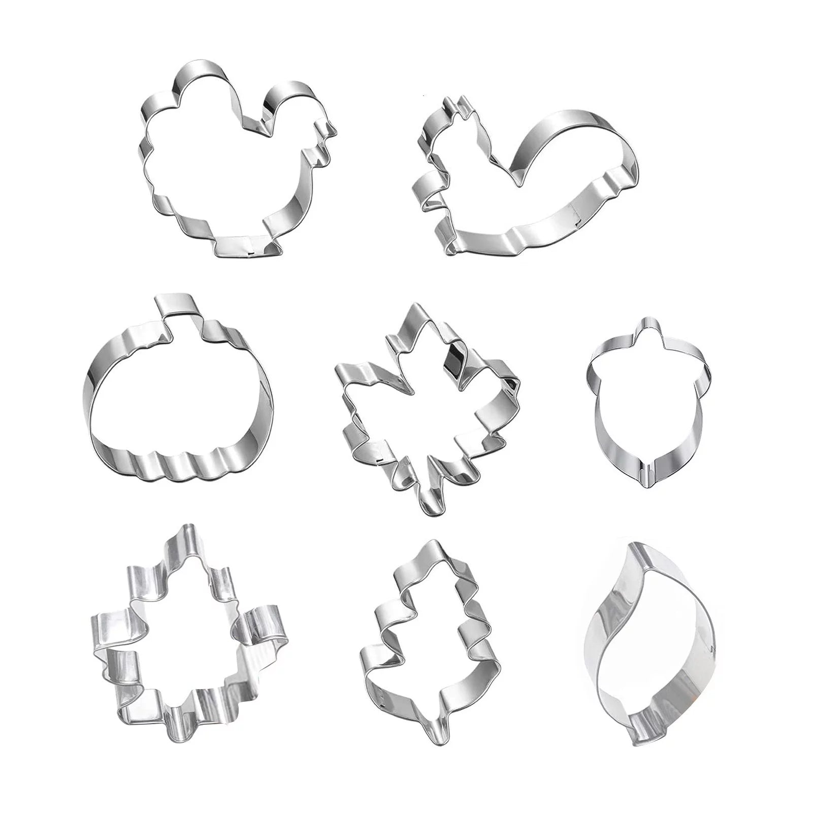 8Pcs/Set Stainless Steel Fall Thanksgiving Cookie Cutters Pumpkin Turkey Maple Leaf Oak Leaf Squirrel Candy Corn And