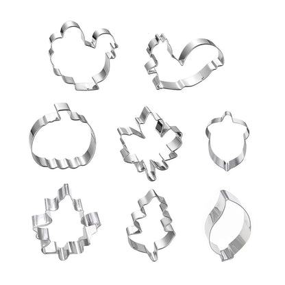 8Pcs/Set Stainless Steel Fall Thanksgiving Cookie Cutters Pumpkin Turkey Maple Leaf Oak Leaf Squirrel Candy Corn And