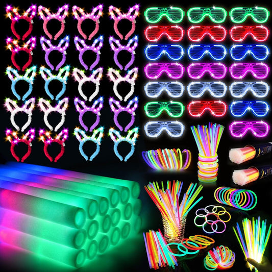 260PCS Glow in the Dark Party Supplies, Glow Sticks Glasses Favors, 20PCS Foa...