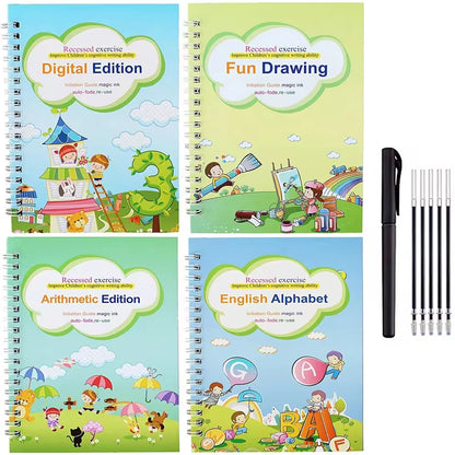 4 Books Children Copybook Handwrite Practic Reusable Book Magic Books for Calligraphy Write Book English Letter Drawing Set