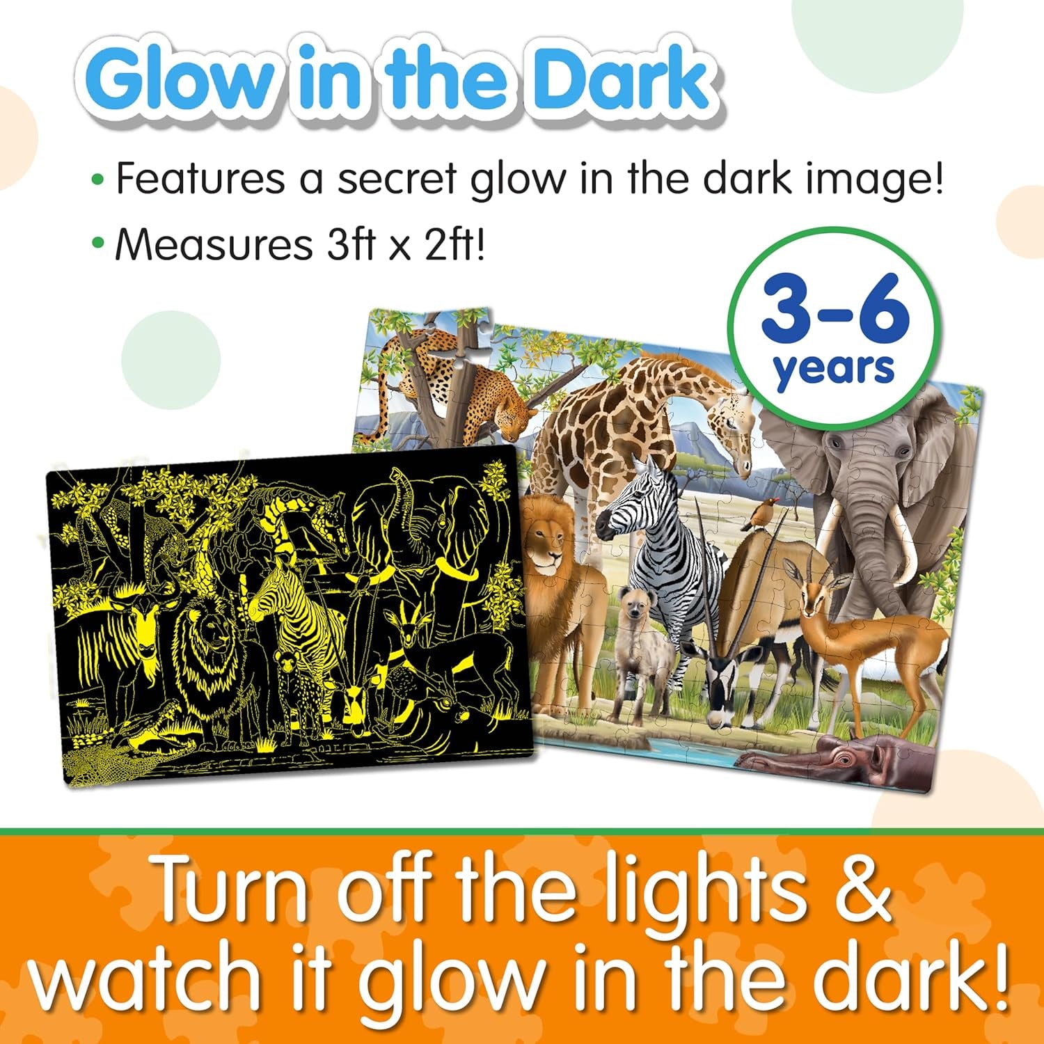 Puzzle Doubles Glow in the Dark - Wildlife - 100 Piece Puzzles, Glow in the Dark Puzzle for Kids Puzzles Ages 4-8, Award Winning Educational Toys