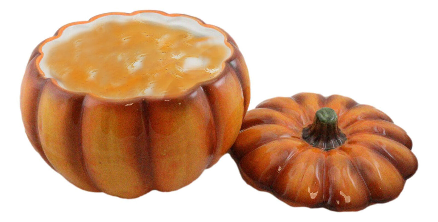 Ebros Home and Kitchen Orange Ceramic Pumpkin Soup or Dessert Bowl Set of 2