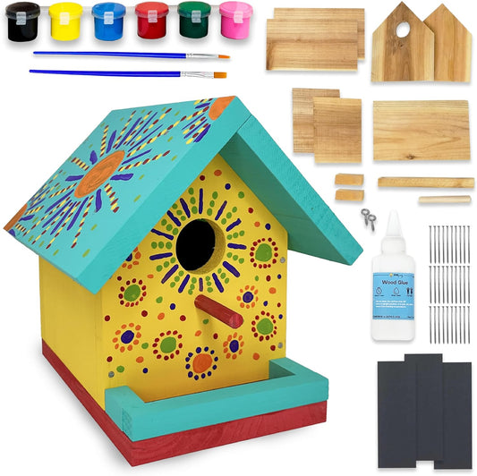 Jr Bird House Kit | DIY Birdhouse Kits Made of Cedar Wood for Outdoors | Birdhouse Kits for Kids and Adults with Paint | Bird House Making Kit for All Ages (1 Pack)