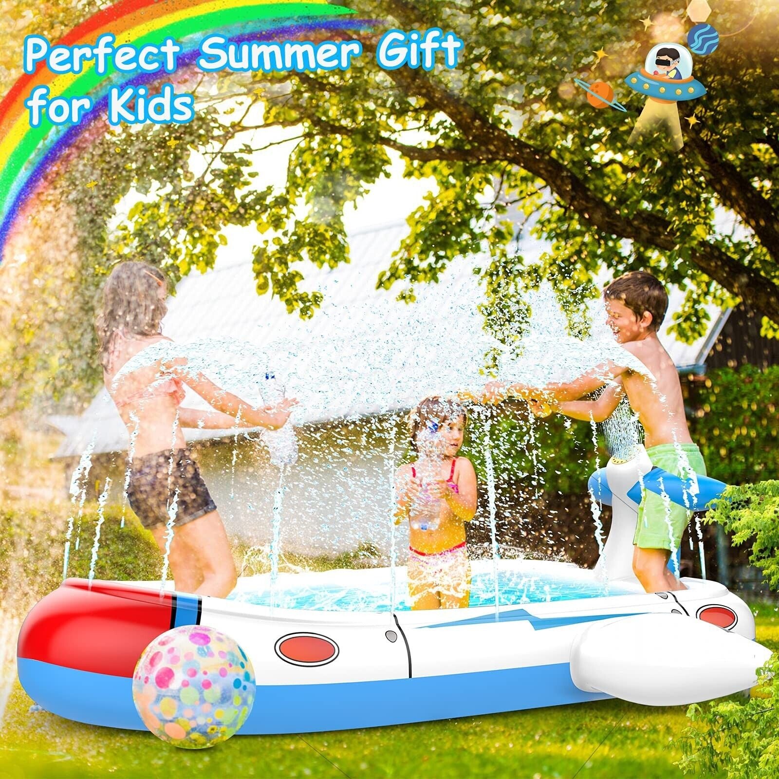 Kiddie Pool for Toddlers, Splash Pad for Kids Ages 4-8, 68" Inflatable 3-In-1...